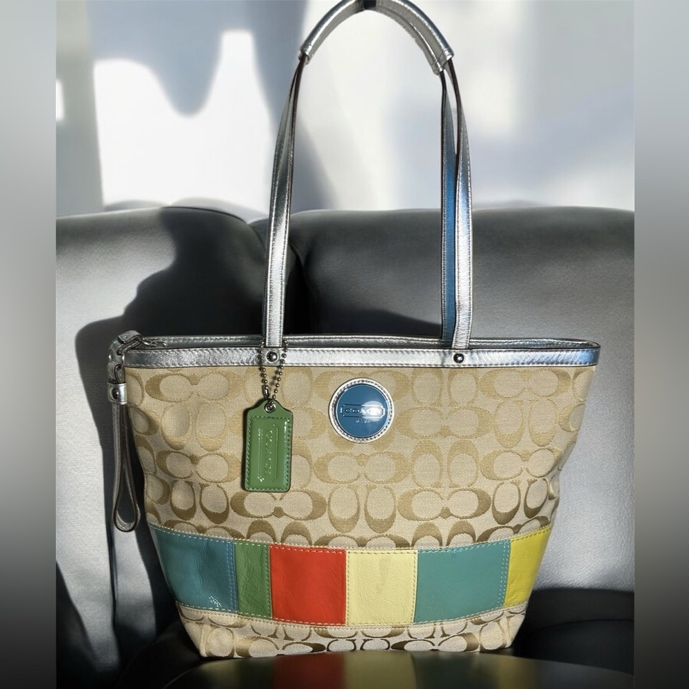 Coach JACQUARD COLORBOCK SIGNATURE TOTE SHOULDERBAG F17426
